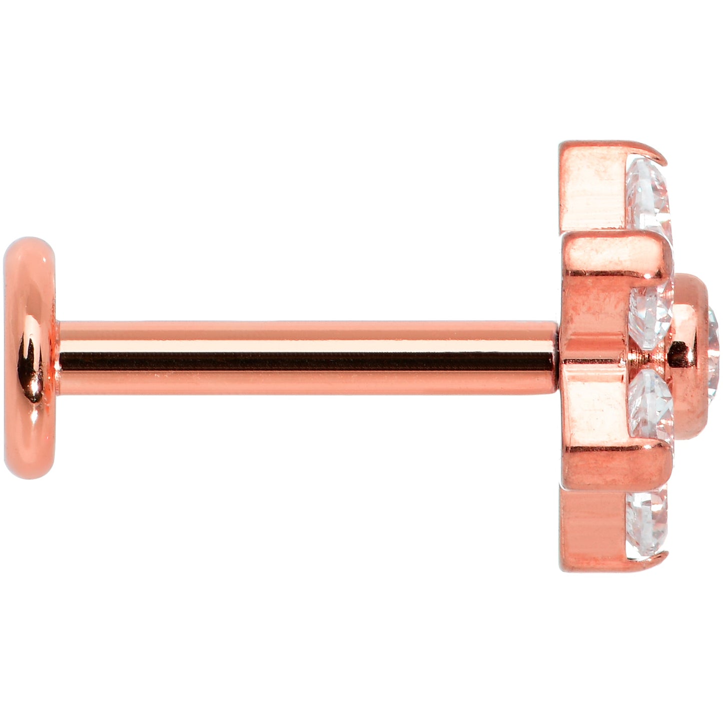 16G 5/16 Clear CZ Gem Rose Gold Hue G23 Titanium Flower Labret