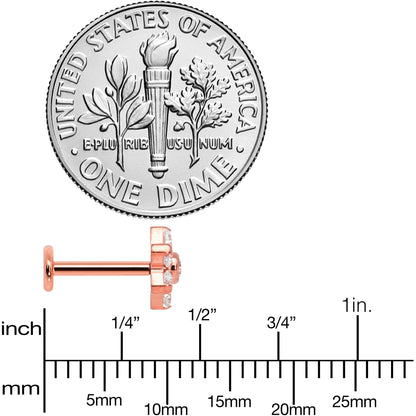 16G 5/16 Clear CZ Gem Rose Gold Hue G23 Titanium Flower Labret