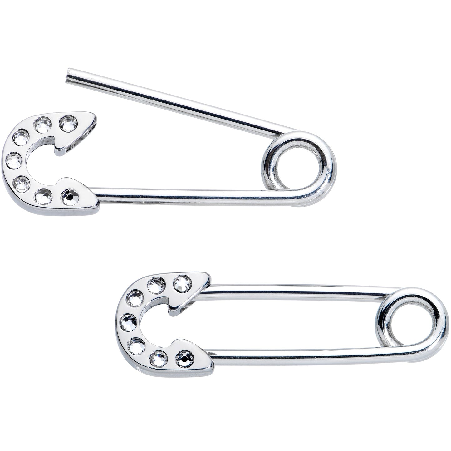 14G 3/4 Clear Gem Punk Rock Safety Pin Barbell Nipple Ring Set