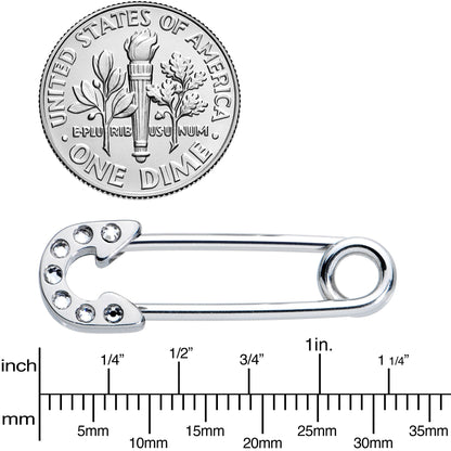 14G 3/4 Clear Gem Punk Rock Safety Pin Barbell Nipple Ring Set