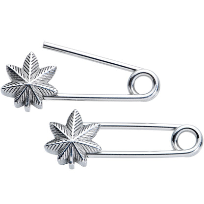 14G 3/4 Pot Leaf Safety Pin Punk Rock Barbell Nipple Ring Set