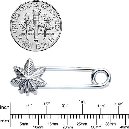 14G 3/4 Pot Leaf Safety Pin Punk Rock Barbell Nipple Ring Set