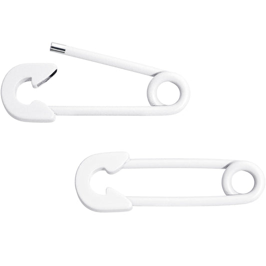 14G 3/4 White Matte Punk Rock Safety Pin Barbell Nipple Ring Set