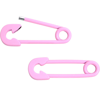 14G 3/4 Pink Matte Punk Rock Safety Pin Barbell Nipple Ring Set
