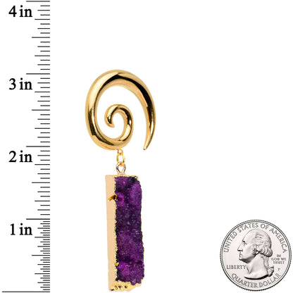 2G Purple Druzy Stone Rectangle Spiral Taper Ear Weights