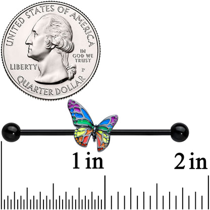 14G Black Rainbow Pride Butterfly Industrial Barbell 38mm