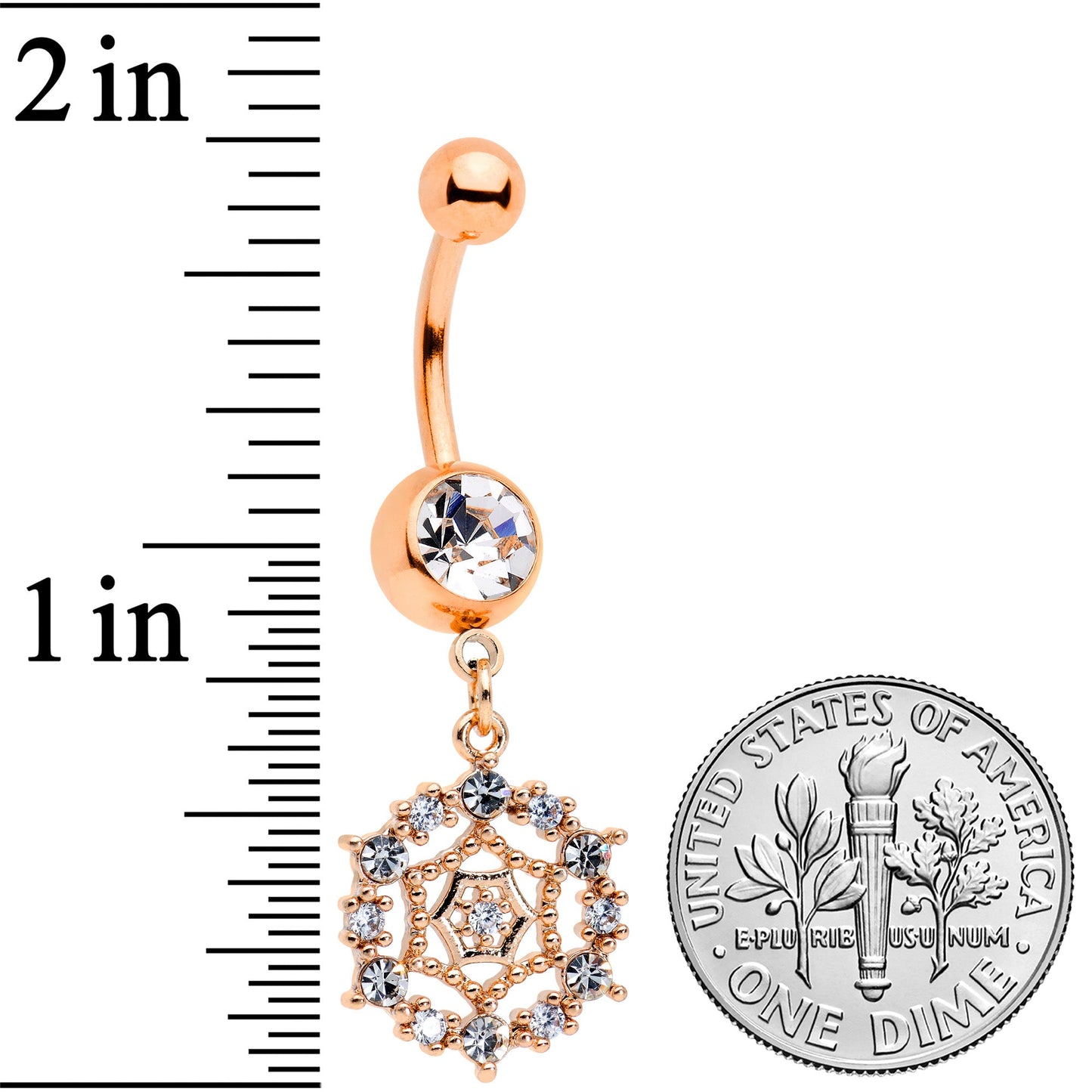Clear CZ Gem Rose Gold Tone Geometric Web Dangle Belly Ring