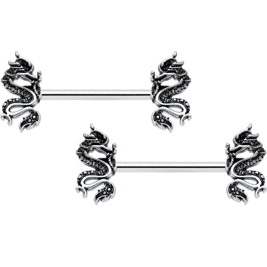 14G 9/16 Regal Medieval Dragon Barbell Nipple Ring Set