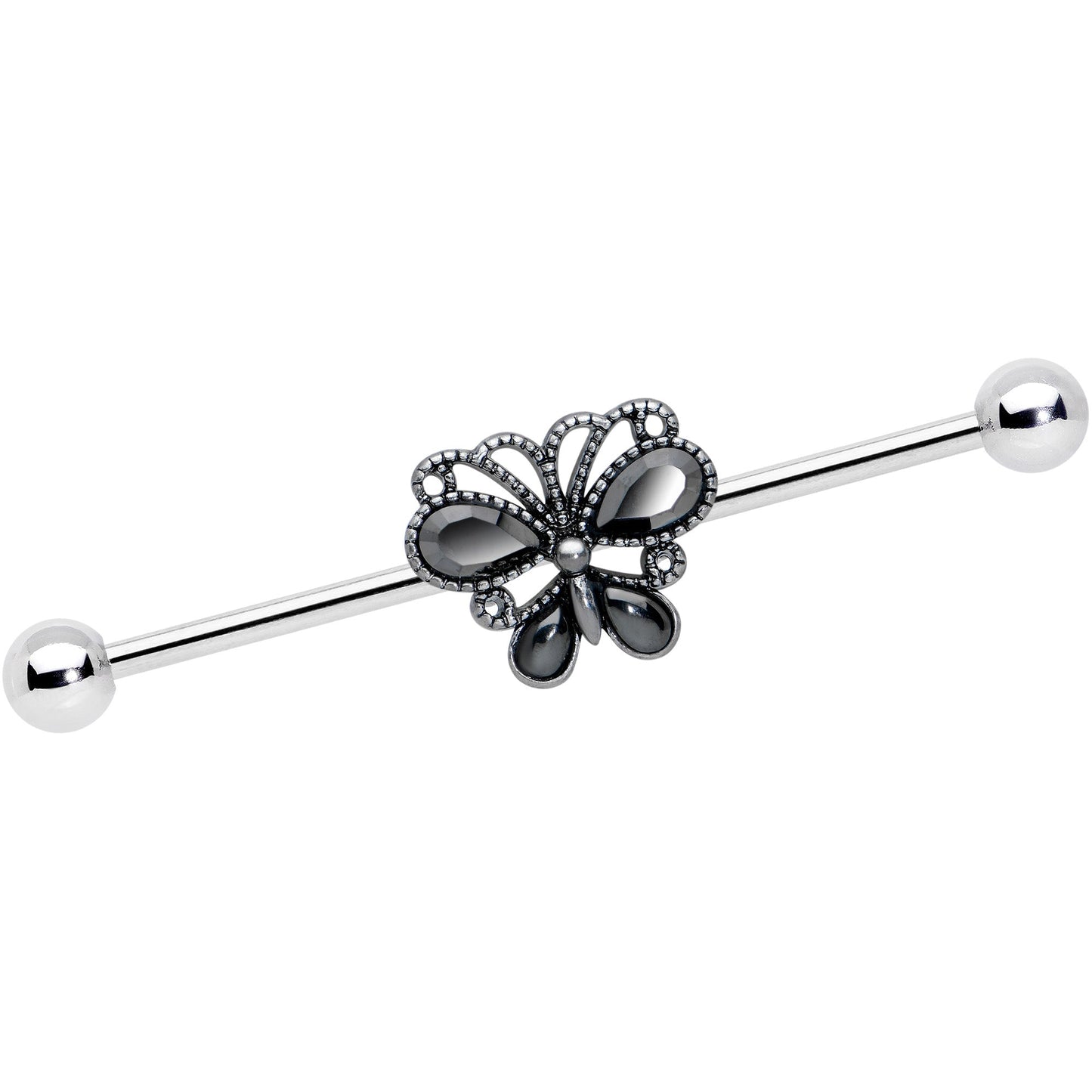 14G Black Gem Abstract Bow Industrial Barbell 38mm