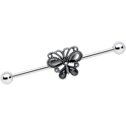 14G Black Gem Abstract Bow Industrial Barbell 38mm