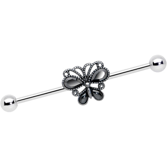 14G Black Gem Abstract Bow Industrial Barbell 38mm