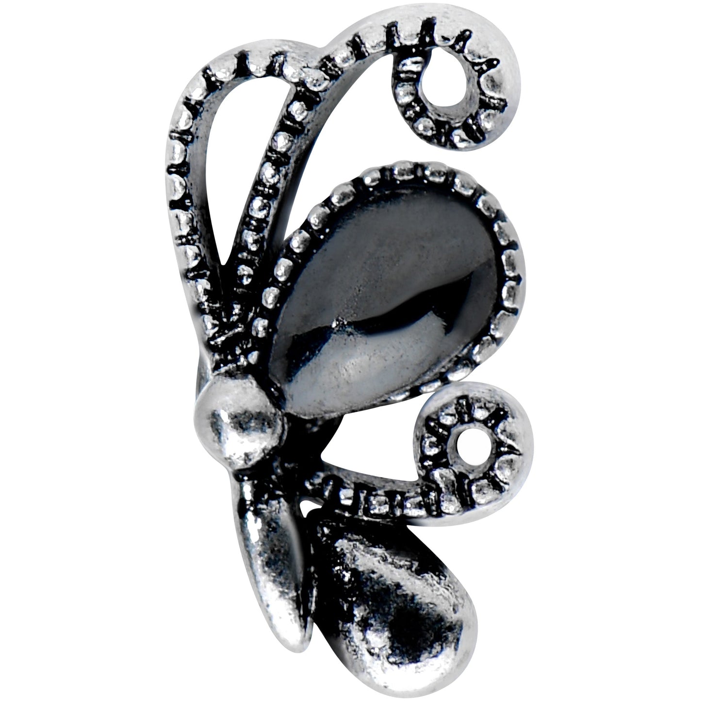 16G 1/4 Black Gem Abstract Bow Cartilage Tragus Earring