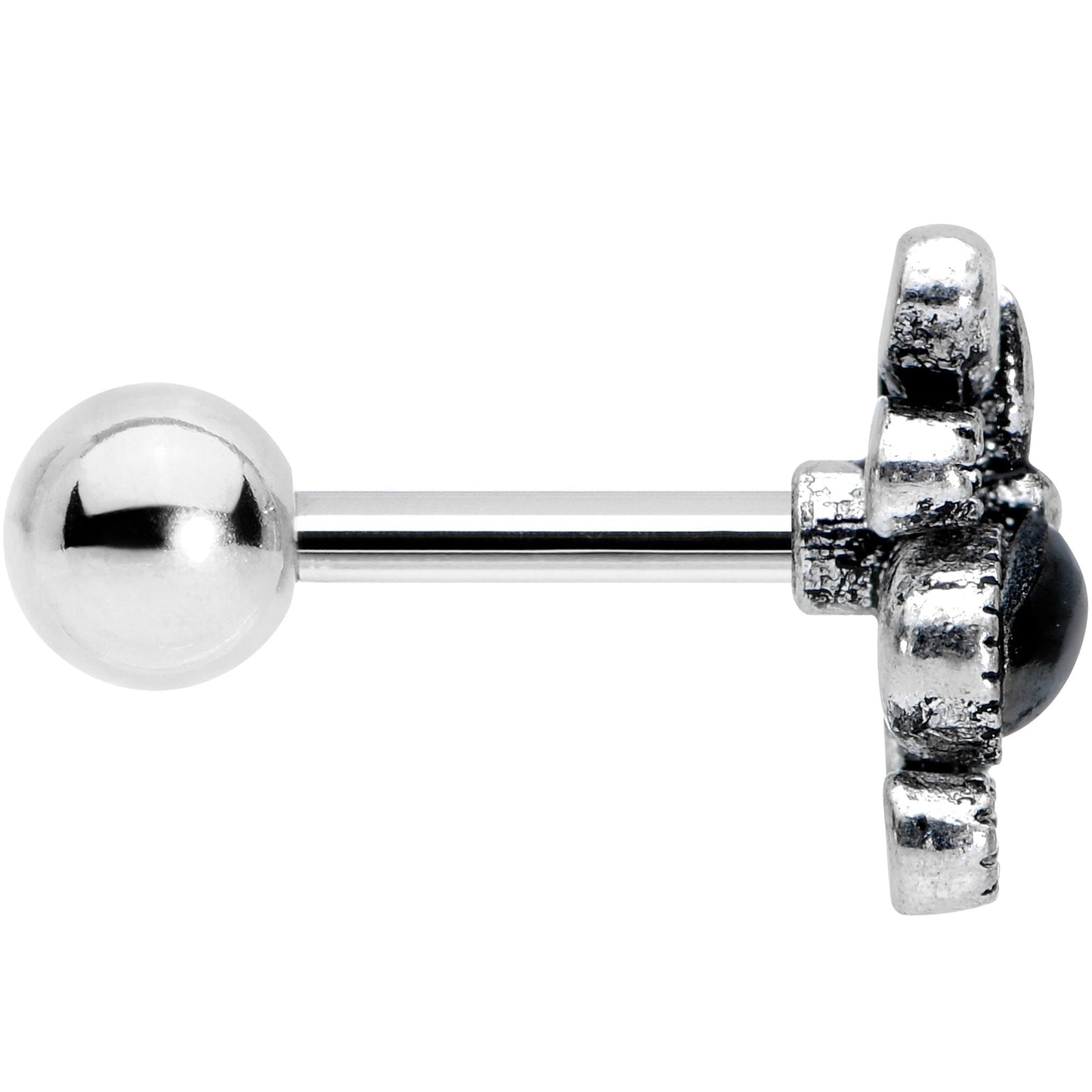 16G 1/4 Black Gem Abstract Bow Cartilage Tragus Earring