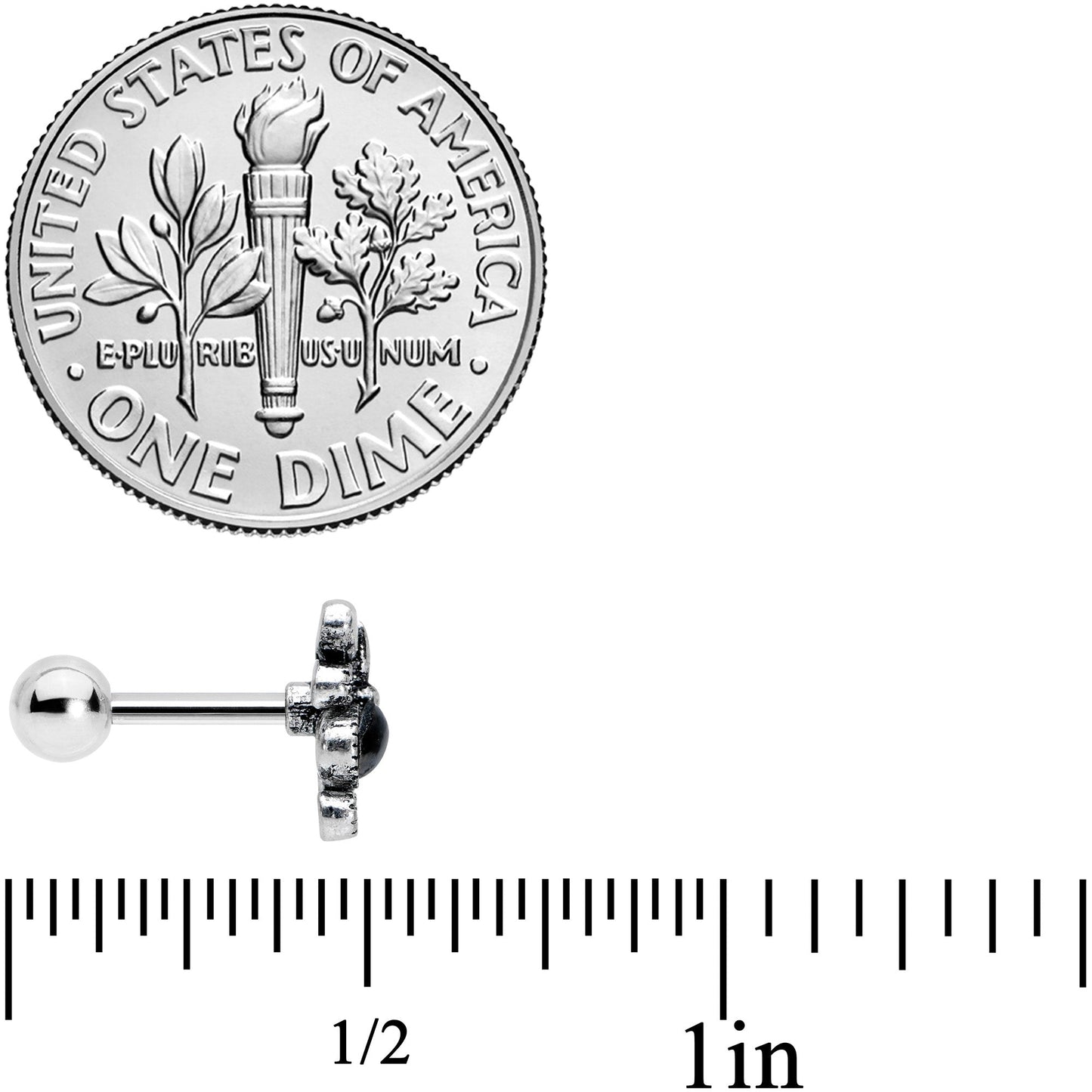 16G 1/4 Black Gem Abstract Bow Cartilage Tragus Earring