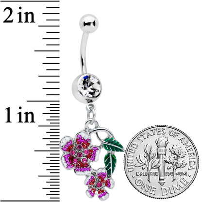 Clear Red Gem Flower in Flower Dangle Belly Ring