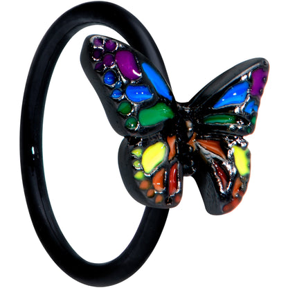 20G 5/16 Black Rainbow Pride Butterfly Nose Hoop