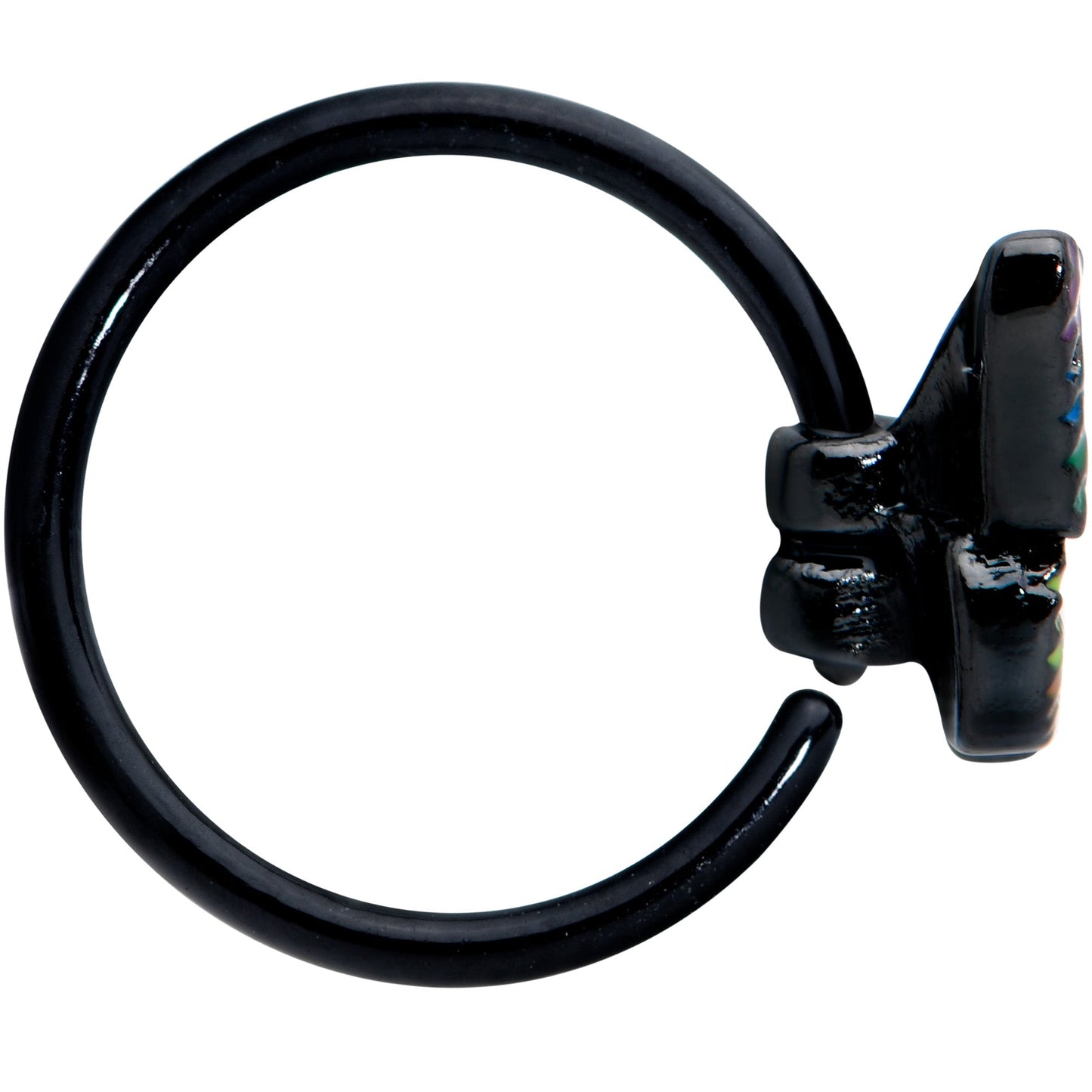 20G 5/16 Black Rainbow Pride Butterfly Nose Hoop