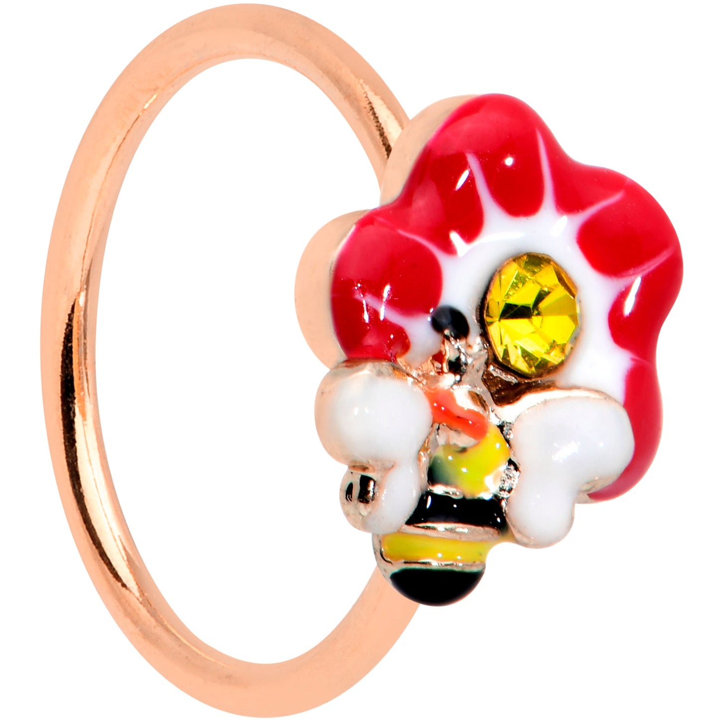 20G 5/16 Yellow Gem Rose Gold Tone Queen Bee Flower Nose Hoop