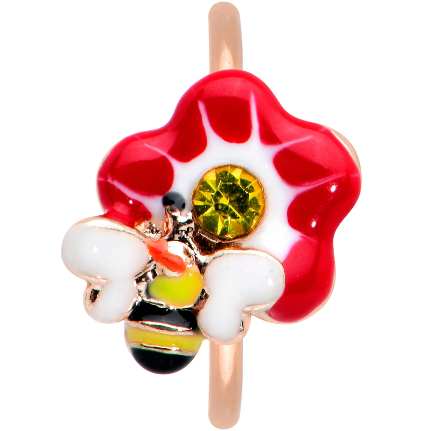 20G 5/16 Yellow Gem Rose Gold Tone Queen Bee Flower Nose Hoop