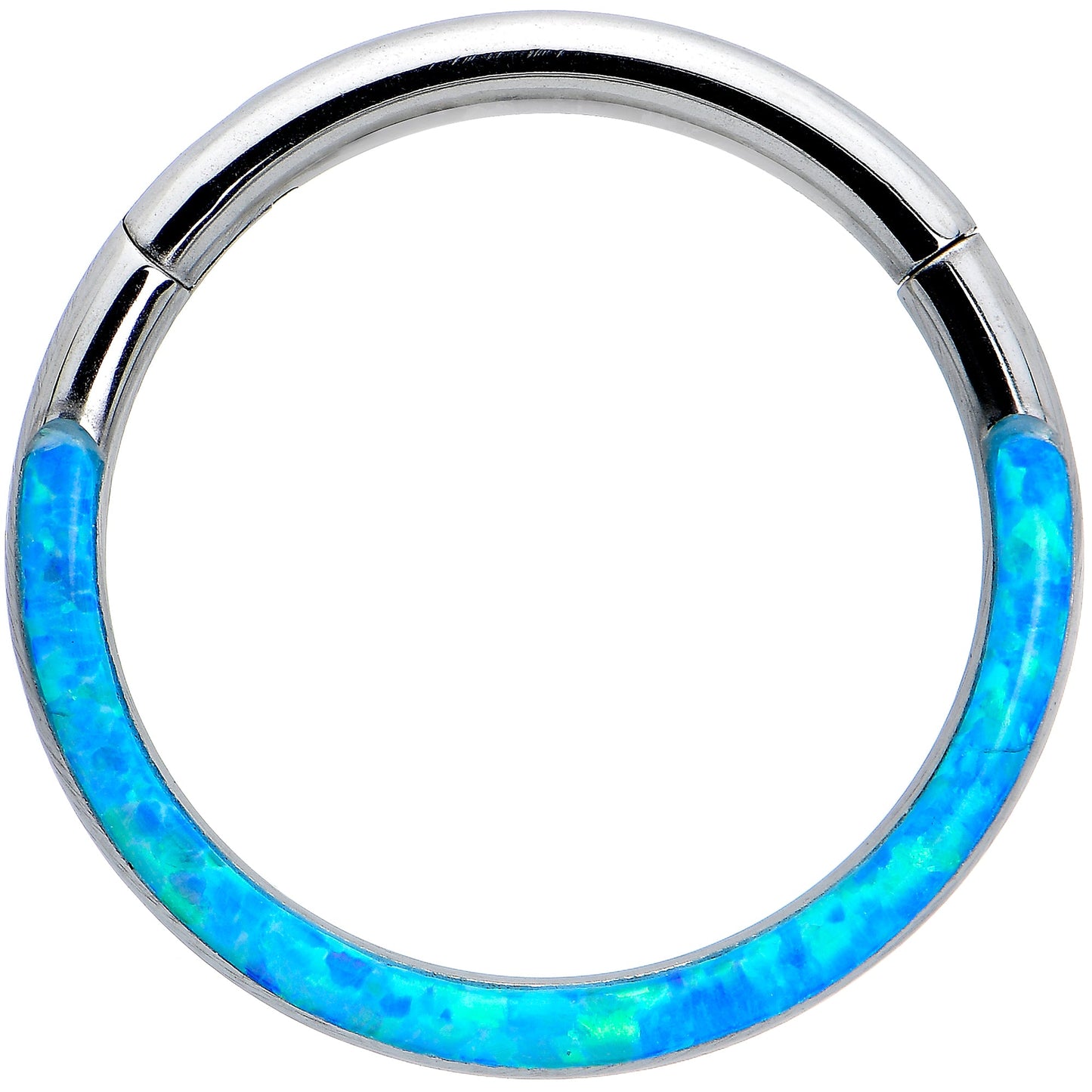 16G 3/8 Aqua Synthetic Opal Bottom Curve Hinged Segment Ring