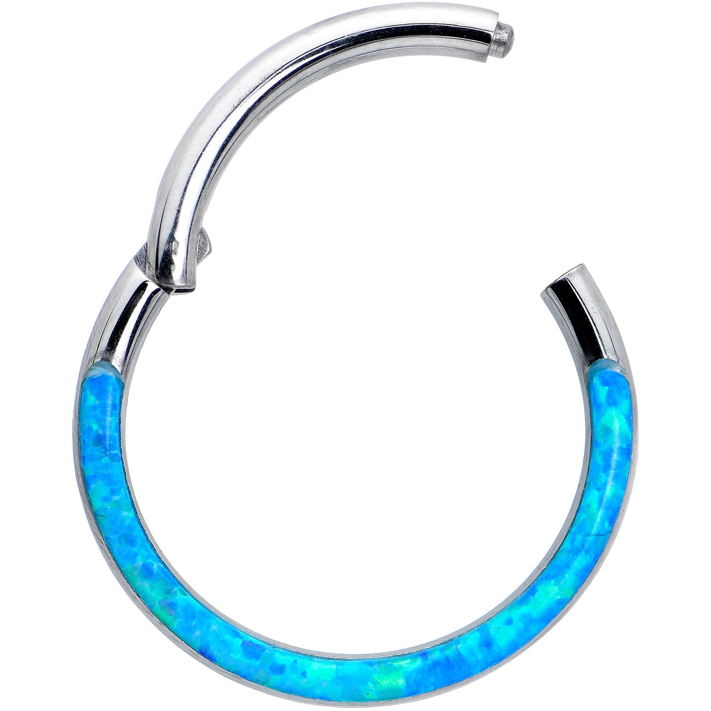 16G 3/8 Aqua Synthetic Opal Bottom Curve Hinged Segment Ring