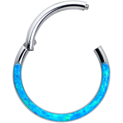16G 3/8 Aqua Synthetic Opal Bottom Curve Hinged Segment Ring