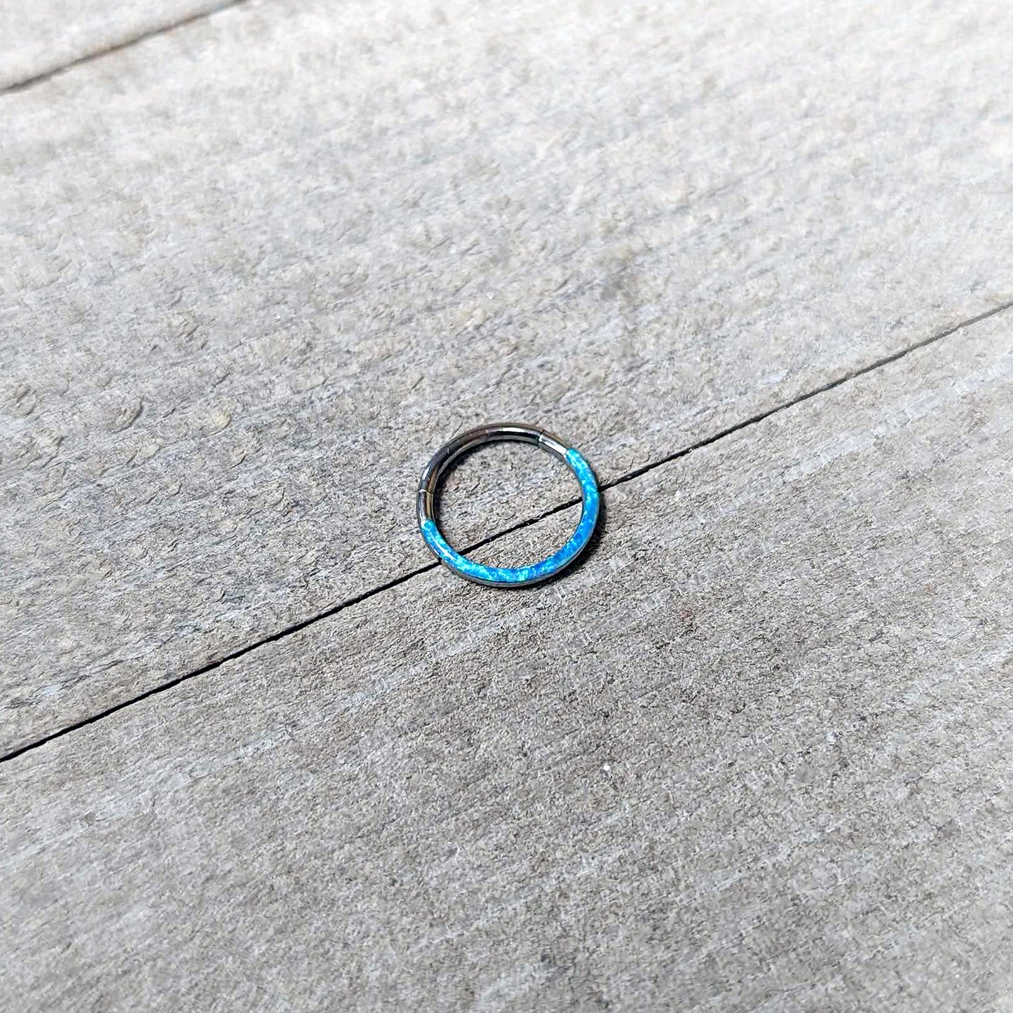 16G 3/8 Aqua Synthetic Opal Bottom Curve Hinged Segment Ring