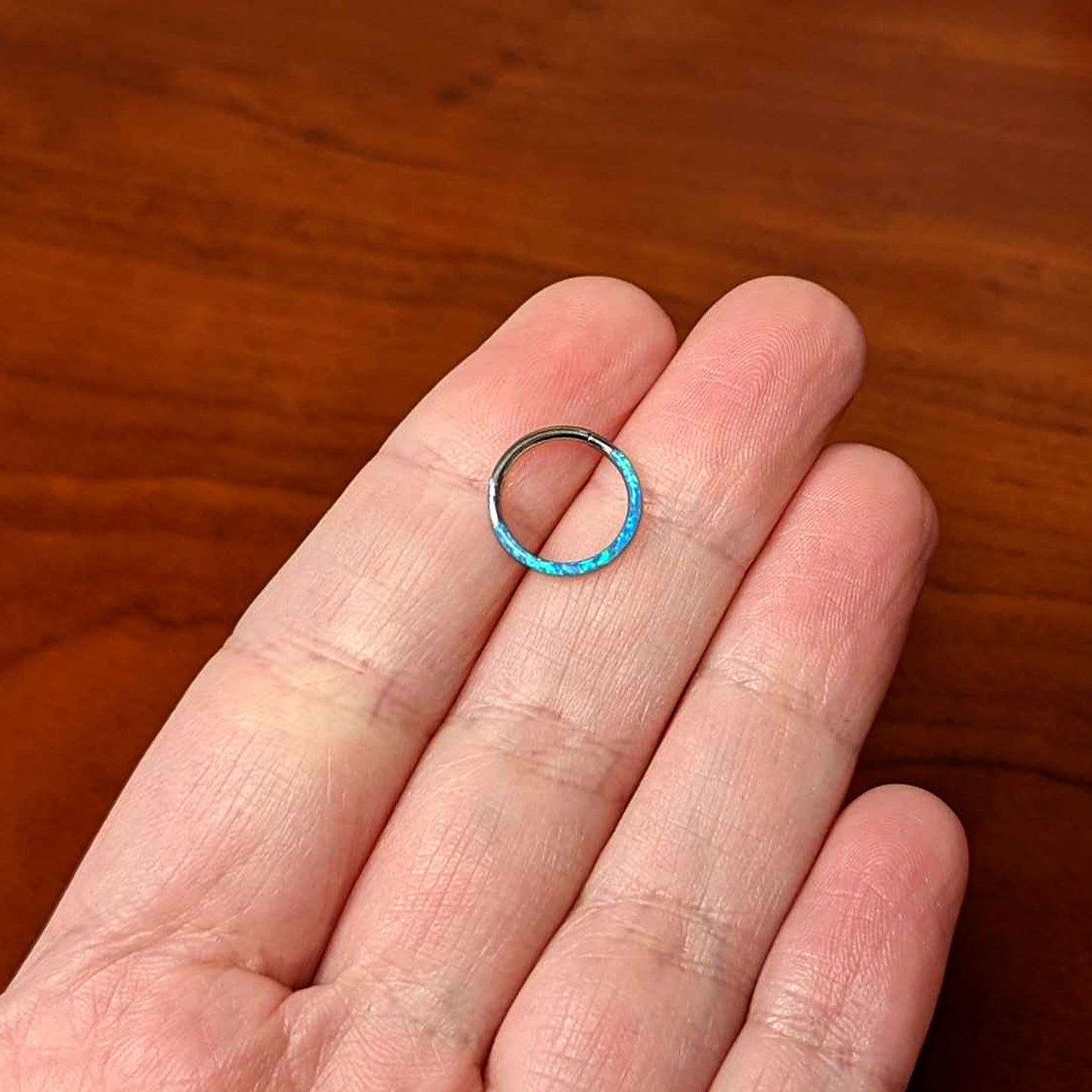 16G 3/8 Aqua Synthetic Opal Bottom Curve Hinged Segment Ring