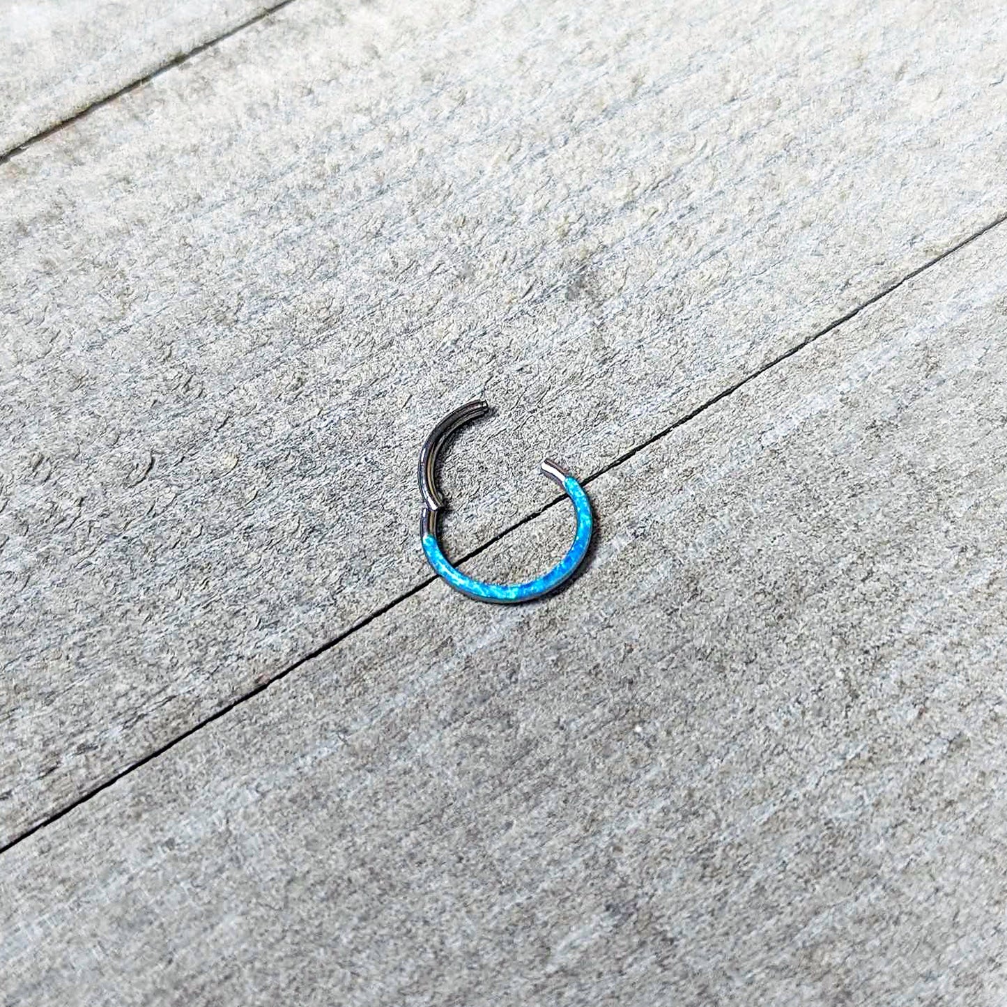 16G 3/8 Aqua Synthetic Opal Bottom Curve Hinged Segment Ring