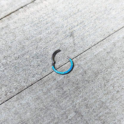 16G 3/8 Aqua Synthetic Opal Bottom Curve Hinged Segment Ring