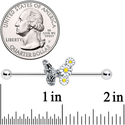 14G Clear Gem Butterfly Daisy Flowers Industrial Barbell 38mm