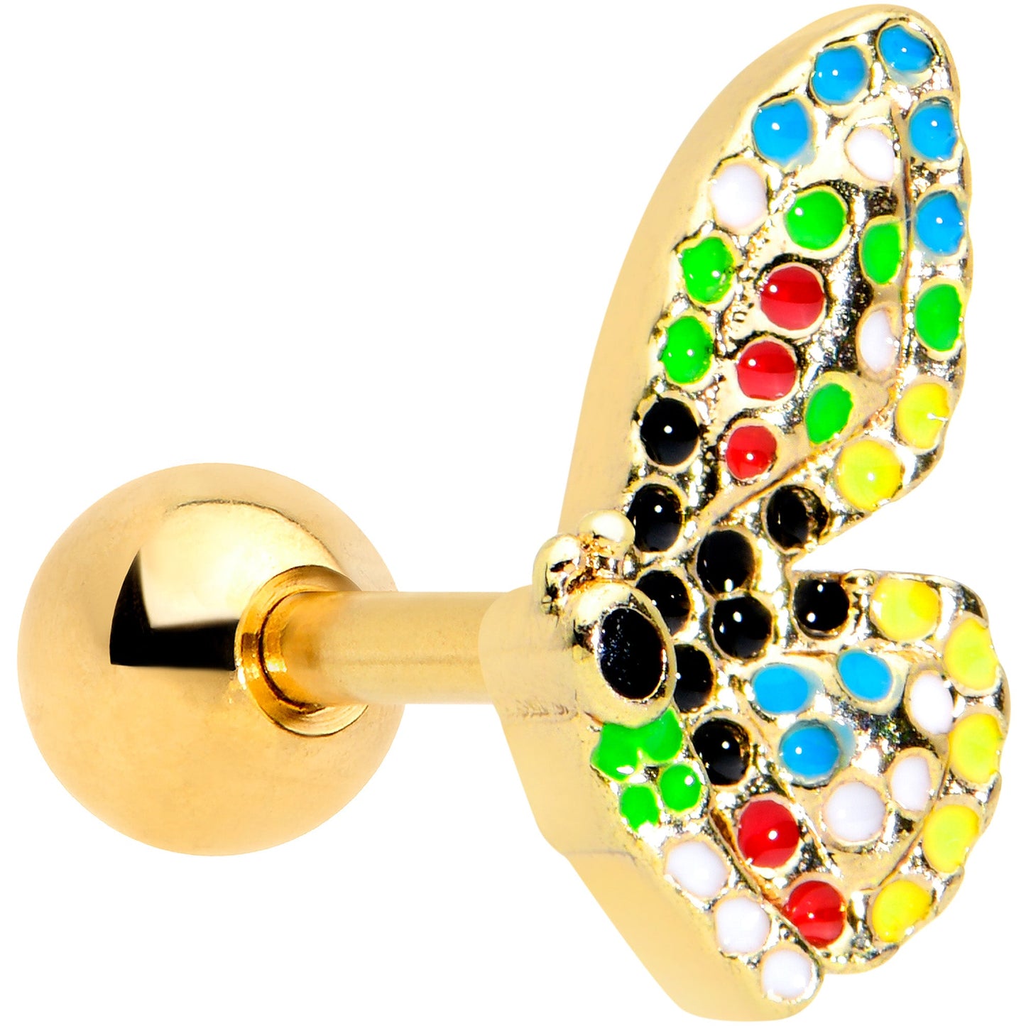 16G 1/4 Gold Tone Mosaic Butterfly Cartilage Tragus Earring