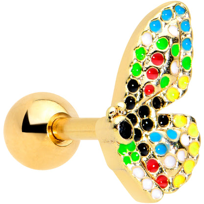 16G 1/4 Gold Tone Mosaic Butterfly Cartilage Tragus Earring