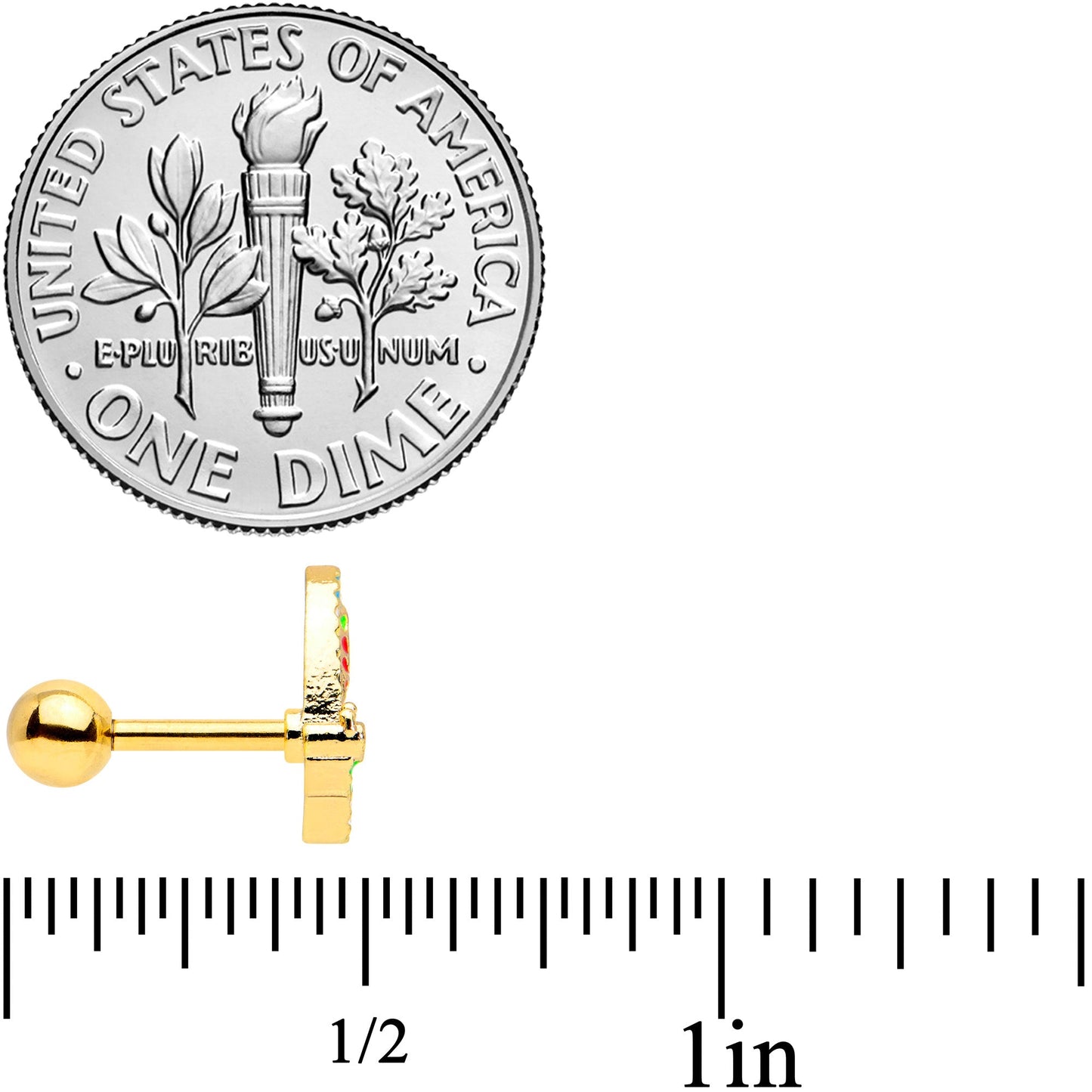 16G 1/4 Gold Tone Mosaic Butterfly Cartilage Tragus Earring