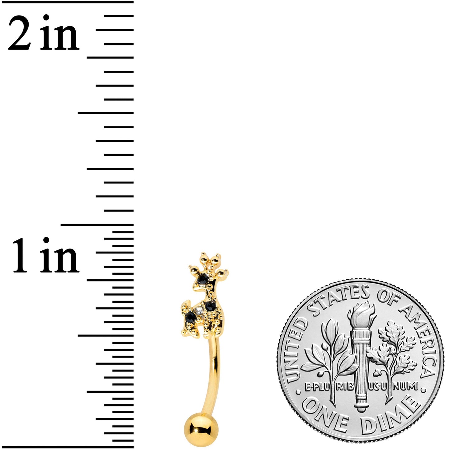 16G 5/16 Black Gem Gold Tone Decadent Deer Curved Eyebrow Ring