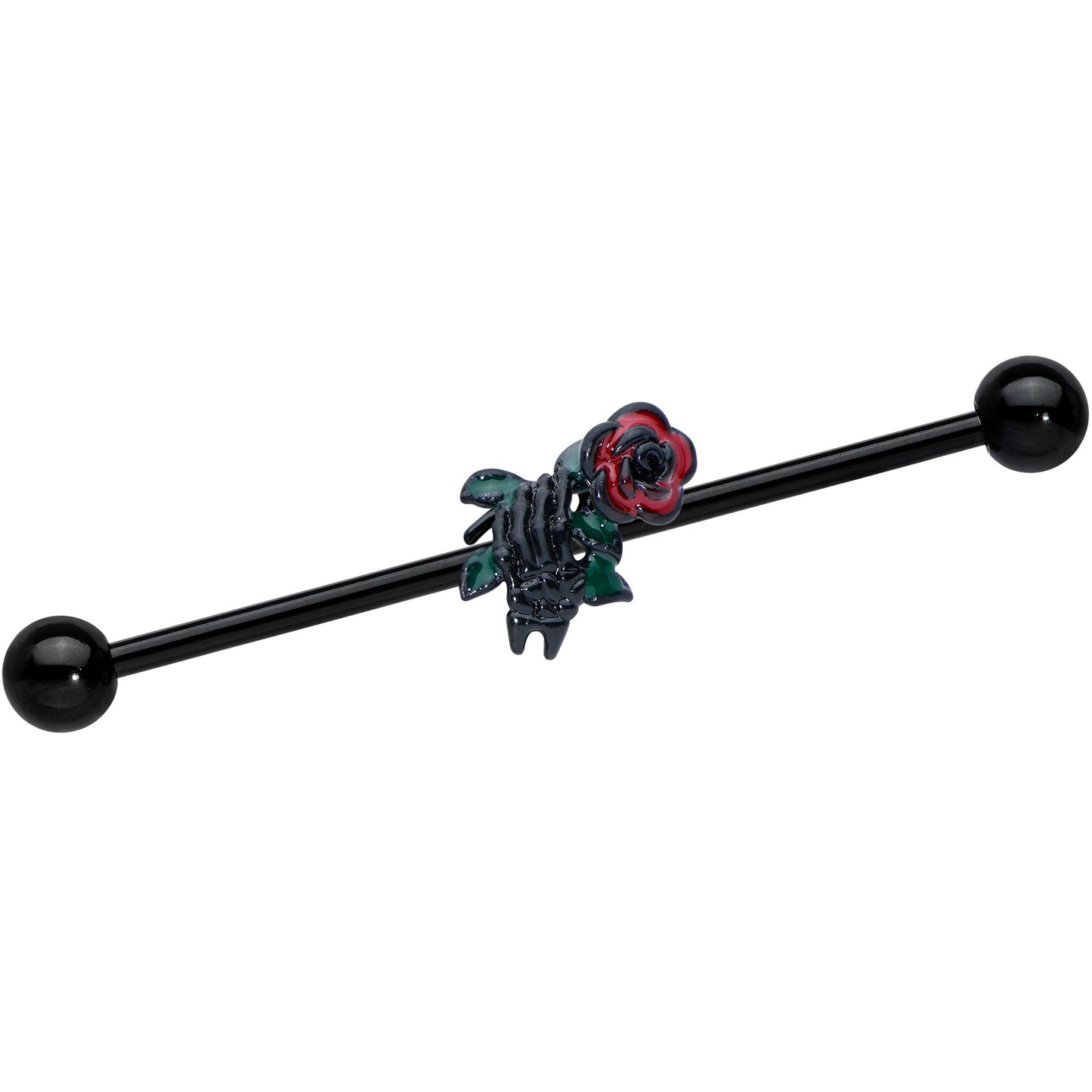14G Black Skeleton Flower Halloween Industrial Barbell 38mm