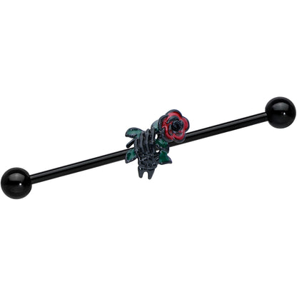 14G Black Skeleton Flower Halloween Industrial Barbell 38mm