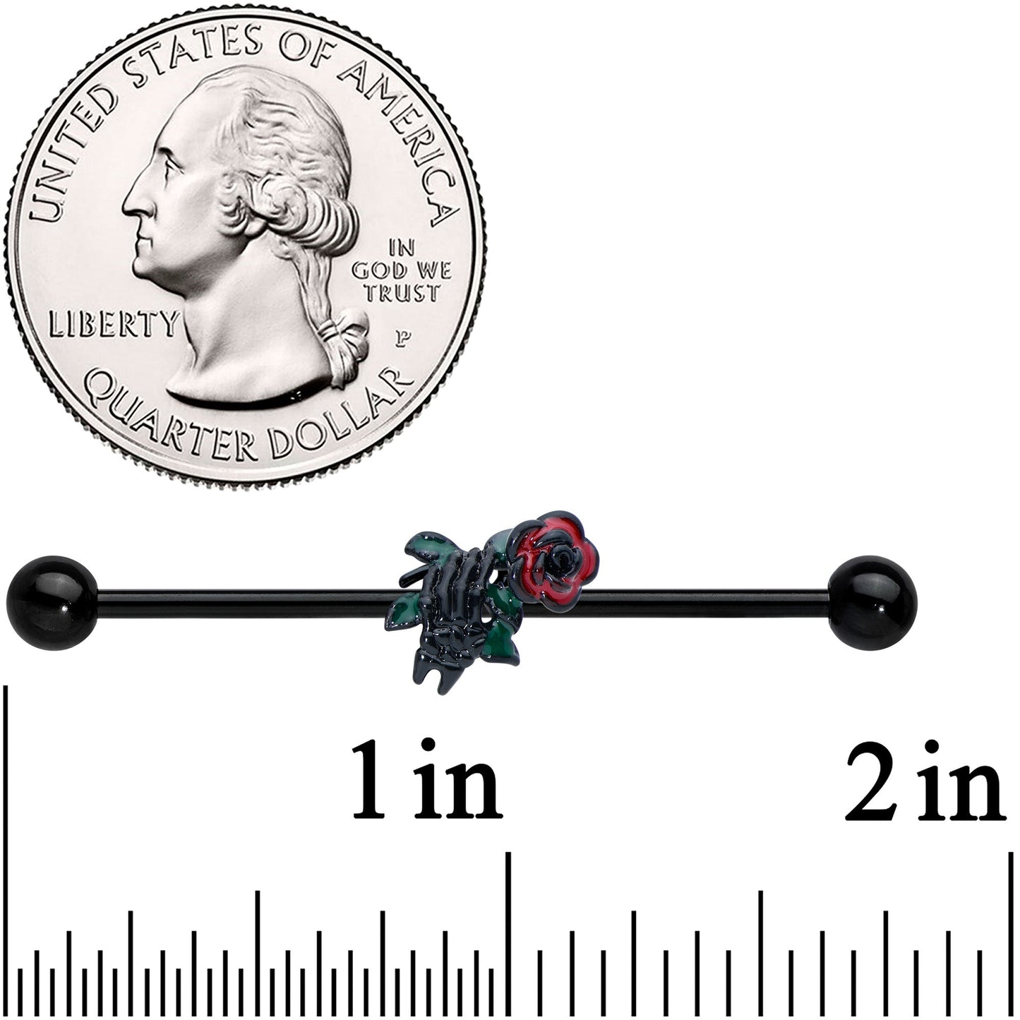 14G Black Skeleton Flower Halloween Industrial Barbell 38mm