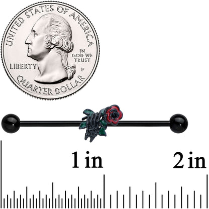 14G Black Skeleton Flower Halloween Industrial Barbell 38mm