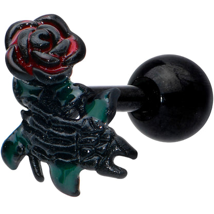 16G 1/4 Black Skeleton Flower Halloween Cartilage Tragus Earring