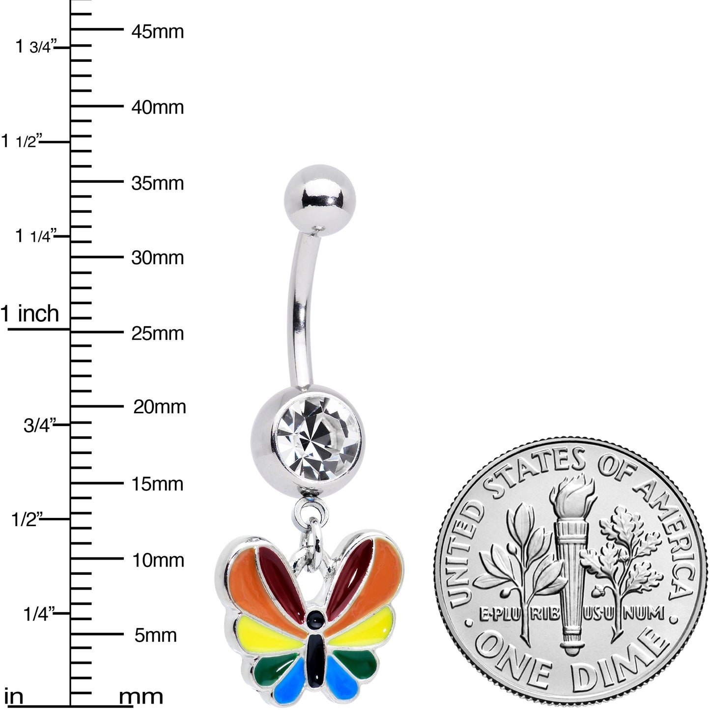 Clear Gem Pride Rainbow Stripes Butterfly Dangle Belly Ring