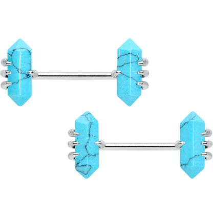 14G 9/16 Turquoise Stone Obelisks Barbell Nipple Ring Set