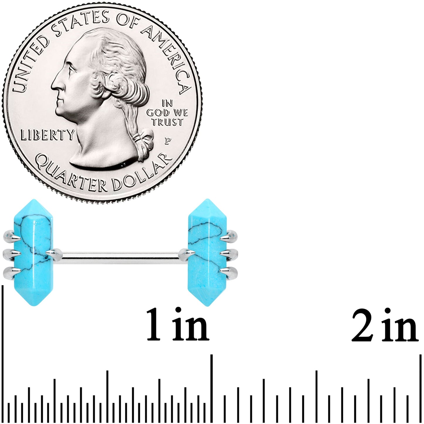 14G 9/16 Turquoise Stone Obelisks Barbell Nipple Ring Set