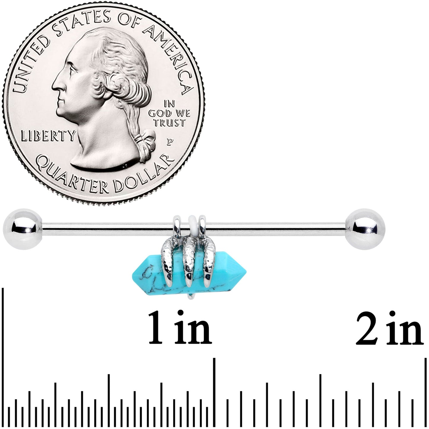 14G Blue Turquoise Claw Industrial Barbell 38mm