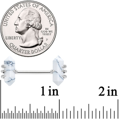 14G 9/16 White Howlite Stone Obelisks Barbell Nipple Ring Set