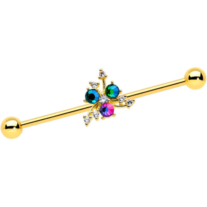 14G Purple Tourmaline Gold Tone Spray Industrial Barbell 38mm