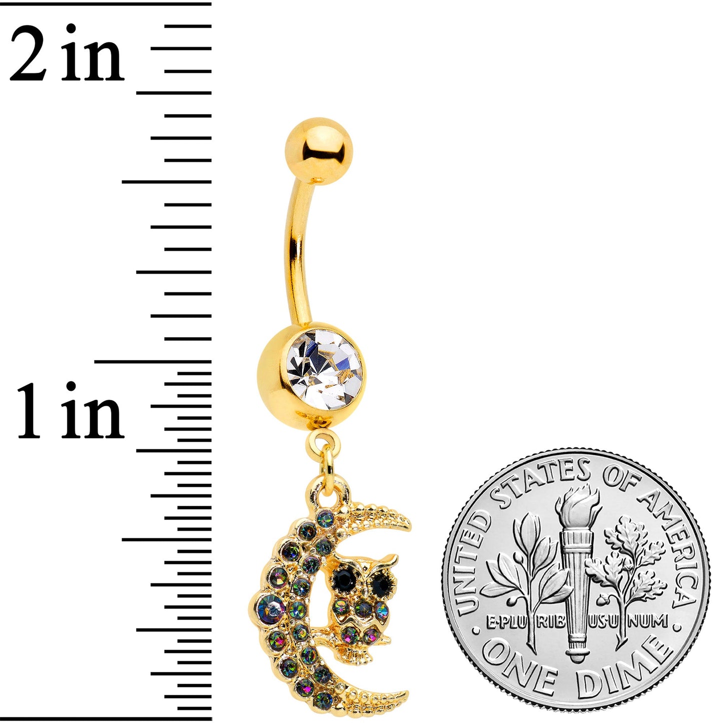 Clear Aurora Black Gem Gold Tone Owl Moon Dangle Belly Ring