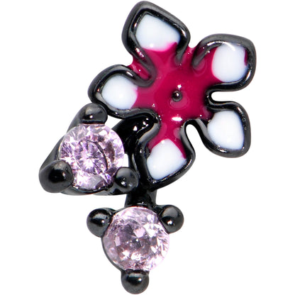 16G 5/16 Pink Gem Black Fanciful Flower Labret Monroe Tragus
