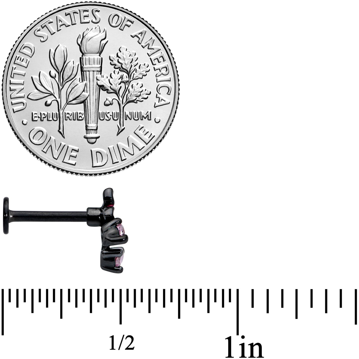 16G 5/16 Pink Gem Black Fanciful Flower Labret Monroe Tragus