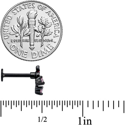 16G 5/16 Pink Gem Black Fanciful Flower Labret Monroe Tragus